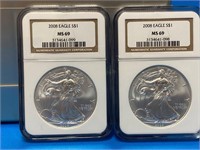 (2) 2008 Eagle Dollar Coins