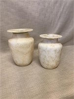 2 white marble vases