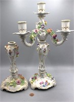 Vtg. Dresden Porcelain Candelabra & Candle Holder