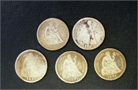 SEATED LIBERTY DIMES LOT OF 5 WINNER GETS ALL!