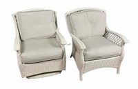 PAIR OF RESIN WOVEN WICKER STYLE GLIDER ARMCHAIRS