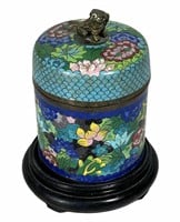 LIDDED CLOISONNE OVER COPPER CYLINDRICAL BOX