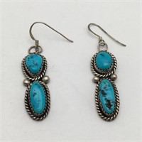 Signed Sterling Silver & Turquoise Earring