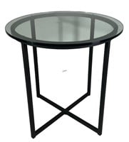 METAL AND GLASS X BASE SIDE TABLE