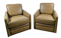 PAIR  BROWN LEATHER CLUB CHAIRS WITH NAILHEAD TRIM