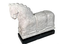 PAIR OF CARVED TRAVERTINE HORSES