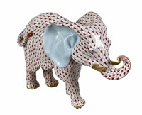 HEREND HAND PAINTED PORCELAIN ELEPHANT W 24K GOLD