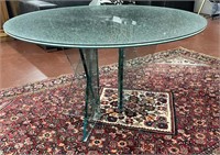 MODERN ROUND CRACKLE  GLASS TOP TABLE