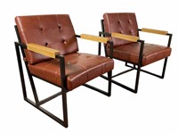PAIR OF BROWN COMTEMPORY LEATHER ARMCHAIRS