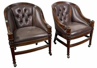 PAIR OF LEATHER BUTTON-TUFTED  ARMCHAIRS