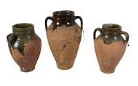 GROUP OF 3 OLIVE JARS 13-16 INCHES TALL