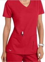 Grey's Anatomy Collection 4 Pocket V-Neck Top-Red