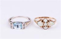 14K Gold Rings (2) Opal & Aquamarine