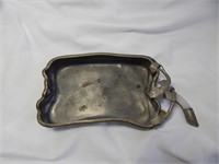 Antique Chinese Export Pewter  & Jade Dish