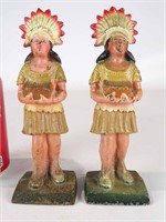 Pair Cast Iron Native American Bookends