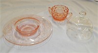 Pink Depression Glass and Clear Dome Lid
