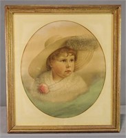 Painting: 19th c. Pastel Portrait of a Child