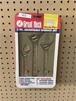 NIP Great Neck 3 piece adjustable wrench set