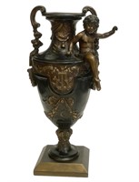 19th Century Solid Bronze Cherub Vase