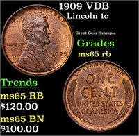 1909 VDB Lincoln Cent 1c Grades GEM Unc RB