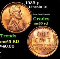 1935-p Lincoln Cent 1c Grades GEM Unc RD