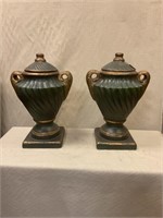 Pair of lidded urns