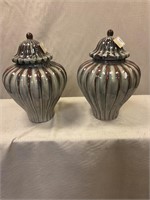 Pair of lidded urns