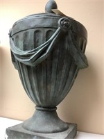 Antique green urn with lid