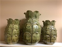 3 - green leaves vases