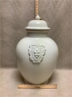 White ceramic jar with lid