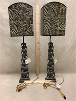 Pair of stacked elephant lamps with shades