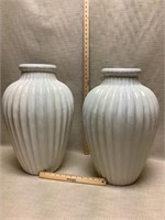 Pair of white ribbed vases