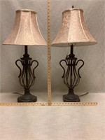 Pair of iron table lamps with shades