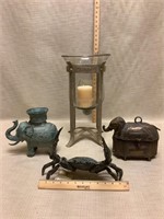Mix - candle holder, elephants, bronze crab
