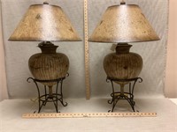 Pair of bird cage lamps