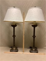 Pair of iron lamps with shades