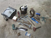hitch pin,sad iron,shoe tool & items