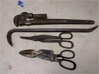 pipe wrench,crowbar & snips