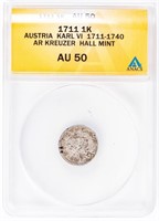 Coin 1711, 1 Kreuzer, Austria, ANACS- AU50