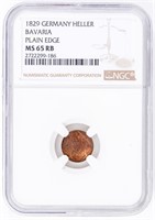 Coin 1829 Germany Heller Bavaria,NGC-MS65 RB