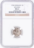 Coin 1760 Germany 1 K, Bavaria -NGC-MS61