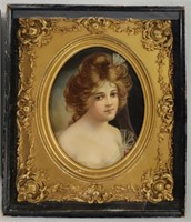 Antique Style Victorian Framed Portrait on Tin