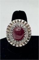 Heavy Sterling Ring with Ruby Colored Stone