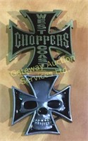 Belt buckles West Coast Choppers and a skull .