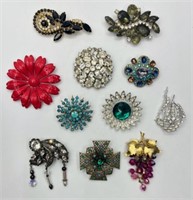 Nice Collection of 11 Costume Brooches