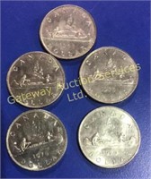 Collectable Canadian 1$ Coins. 1968,75,76,78,79.