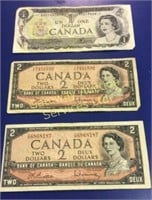 Collectable Canadian Bills. 1973 1$ bill and Two