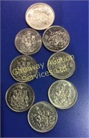 Collectable Canadian 50 cent coins. 1965,