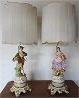 Set of 2 Capodimante Style Porcelain Figural Lamps