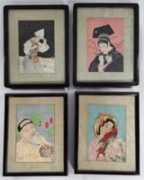 4 Small Paul Jacoulet Framed Woodblock Prints